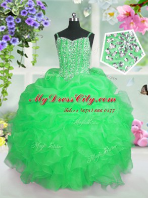 Ball Gowns Organza Spaghetti Straps Sleeveless Beading and Ruffles and Pick Ups Floor Length Lace Up Pageant Dress for Womens