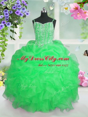 Ball Gowns Organza Spaghetti Straps Sleeveless Beading and Ruffles and Pick Ups Floor Length Lace Up Pageant Dress for Womens