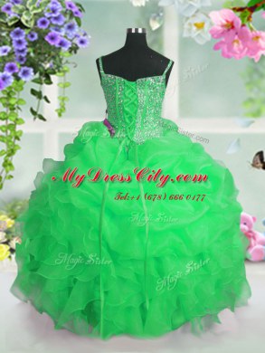 Ball Gowns Organza Spaghetti Straps Sleeveless Beading and Ruffles and Pick Ups Floor Length Lace Up Pageant Dress for Womens