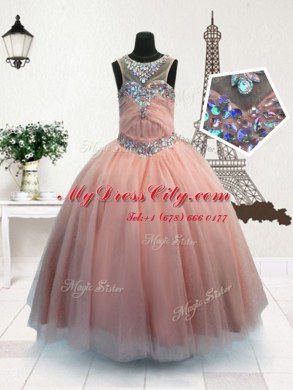 New Arrival Pink Zipper Scoop Beading Custom Made Organza Sleeveless