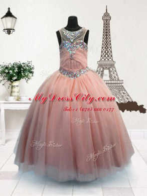 New Arrival Pink Zipper Scoop Beading Custom Made Organza Sleeveless