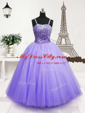 Perfect Tulle Sleeveless Floor Length Little Girl Pageant Dress and Beading and Sequins