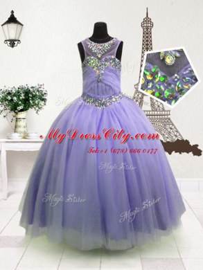 Sweet Lavender Organza Zipper Party Dress Wholesale Sleeveless Floor Length Beading