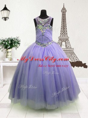 Sweet Lavender Organza Zipper Party Dress Wholesale Sleeveless Floor Length Beading