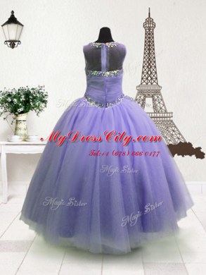 Sweet Lavender Organza Zipper Party Dress Wholesale Sleeveless Floor Length Beading