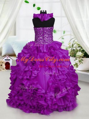 Trendy Halter Top Sleeveless Floor Length Beading Zipper Teens Party Dress with Purple