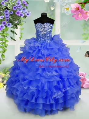 Organza Sleeveless Floor Length Womens Party Dresses and Ruffled Layers and Sequins