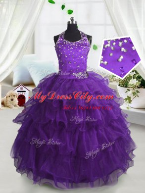 Top Selling Scoop Sleeveless Beading and Ruffled Layers Lace Up Little Girls Pageant Dress