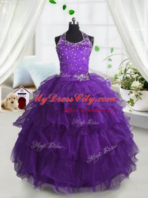 Top Selling Scoop Sleeveless Beading and Ruffled Layers Lace Up Little Girls Pageant Dress