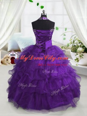 Top Selling Scoop Sleeveless Beading and Ruffled Layers Lace Up Little Girls Pageant Dress