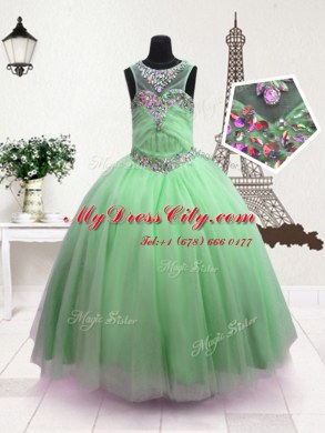 Beauteous Scoop Organza Sleeveless Floor Length Little Girl Pageant Dress and Beading