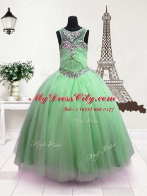 Beauteous Scoop Organza Sleeveless Floor Length Little Girl Pageant Dress and Beading