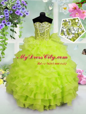 Sleeveless Floor Length Ruffled Layers and Sequins Lace Up Kids Formal Wear with