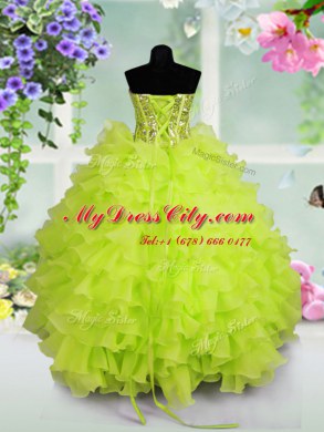 Sleeveless Floor Length Ruffled Layers and Sequins Lace Up Kids Formal Wear with