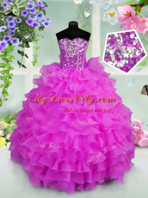 Organza Sleeveless Floor Length Pageant Dress for Teens and Ruffled Layers and Sequins