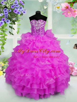 Organza Sleeveless Floor Length Pageant Dress for Teens and Ruffled Layers and Sequins