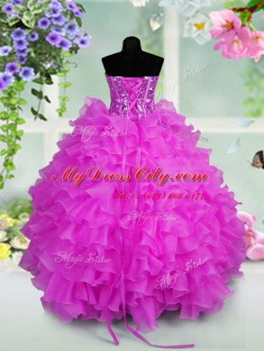 Organza Sleeveless Floor Length Pageant Dress for Teens and Ruffled Layers and Sequins