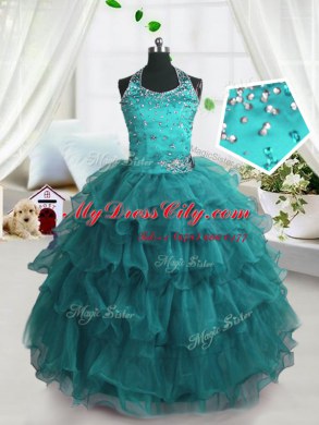 Fancy Spaghetti Straps Sleeveless Organza Party Dresses Beading and Ruffled Layers Lace Up