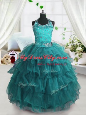 Fancy Spaghetti Straps Sleeveless Organza Party Dresses Beading and Ruffled Layers Lace Up