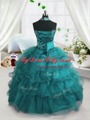 Fancy Spaghetti Straps Sleeveless Organza Party Dresses Beading and Ruffled Layers Lace Up