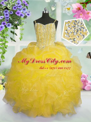 Spaghetti Straps Sleeveless Organza Casual Dresses Beading and Ruffles and Pick Ups Lace Up