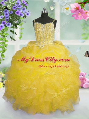 Spaghetti Straps Sleeveless Organza Casual Dresses Beading and Ruffles and Pick Ups Lace Up