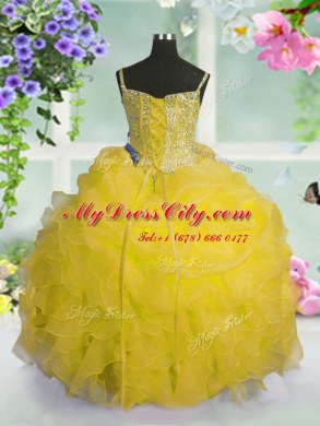 Spaghetti Straps Sleeveless Organza Casual Dresses Beading and Ruffles and Pick Ups Lace Up