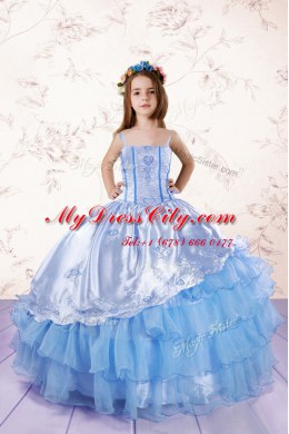 Hot Selling Ruffled Baby Blue Sleeveless Organza Lace Up Pageant Gowns For Girls for Party and Wedding Party