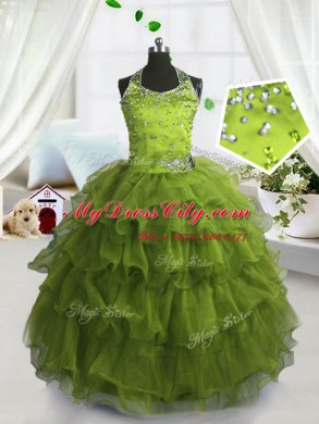 Scoop Sleeveless Lace Up Floor Length Beading and Ruffled Layers Pageant Dress Toddler