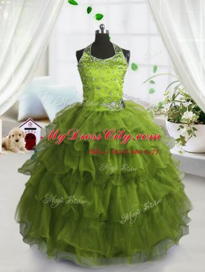 Scoop Sleeveless Lace Up Floor Length Beading and Ruffled Layers Pageant Dress Toddler