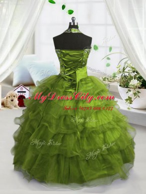 Scoop Sleeveless Lace Up Floor Length Beading and Ruffled Layers Pageant Dress Toddler