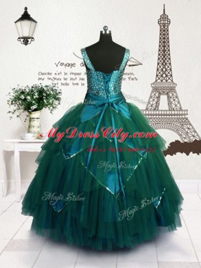 Top Selling Teal Sleeveless Tulle Lace Up Pageant Dress for Party and Wedding Party