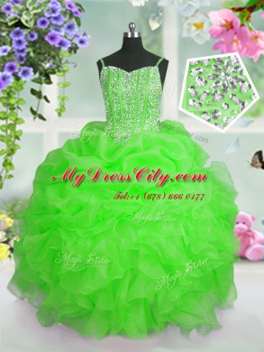 Apple Green Straps Lace Up Beading and Ruffles and Pick Ups Pageant Gowns For Girls Sleeveless