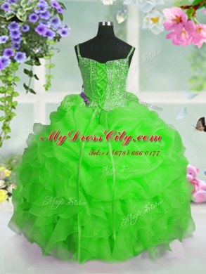 Apple Green Straps Lace Up Beading and Ruffles and Pick Ups Pageant Gowns For Girls Sleeveless