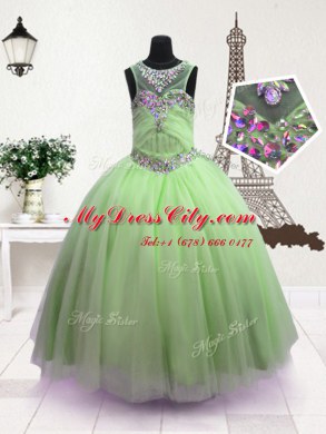 Super Scoop Sleeveless Organza Pageant Gowns For Girls Beading Zipper