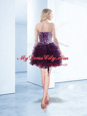 Custom Designed Sleeveless Organza Floor Length Lace Up Dress for Prom in Dark Purple with Beading and Ruffles