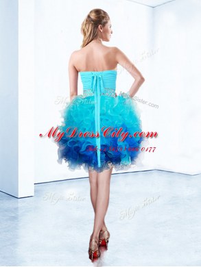 New Arrival Blue Sleeveless Organza Lace Up Homecoming Dress for Prom and Party