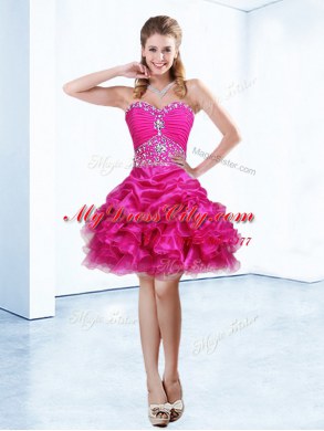 Excellent Pick Ups Mini Length Ball Gowns Sleeveless Hot Pink Prom Evening Gown Lace Up