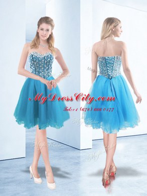 Fantastic Organza Sleeveless Knee Length Evening Dress and Beading