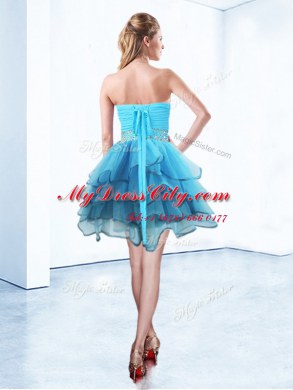 Sweet Blue Sweetheart Lace Up Beading and Ruffled Layers Prom Evening Gown Sleeveless