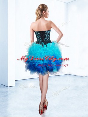 Cheap Mini Length Blue Dress for Prom Sweetheart Sleeveless Lace Up