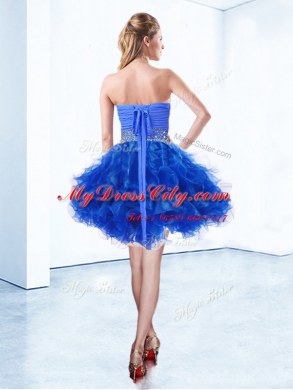 A-line Prom Dress Royal Blue Sweetheart Organza Sleeveless Knee Length Lace Up