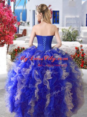 Delicate Four Piece Blue Lace Up Quinceanera Gown Beading Sleeveless Floor Length