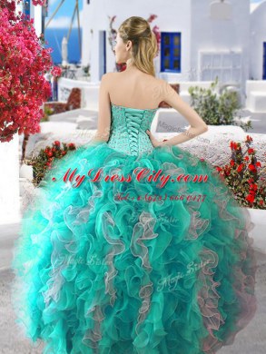 Delicate Three Piece Sweetheart Sleeveless Lace Up Quinceanera Dress White and Red Organza