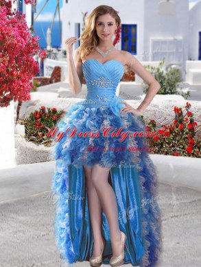 Four Piece Sweetheart Sleeveless Organza Quince Ball Gowns Beading Lace Up