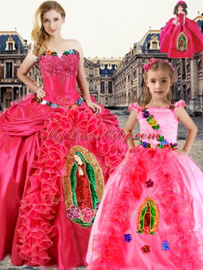 Cheap Beading and Embroidery and Ruffles Sweet 16 Dress Coral Red Lace Up Sleeveless Floor Length