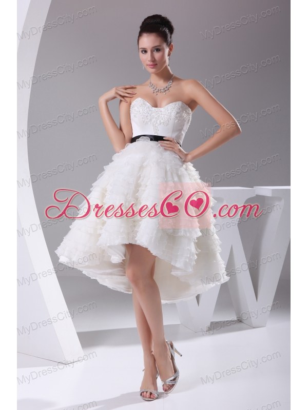 A-line / Princess Ruffled Layers Knee-length Sash Wedding Dress