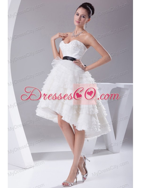 A-line / Princess Ruffled Layers Knee-length Sash Wedding Dress