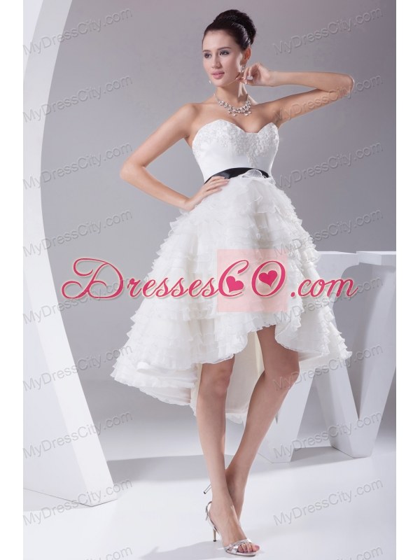 A-line / Princess Ruffled Layers Knee-length Sash Wedding Dress