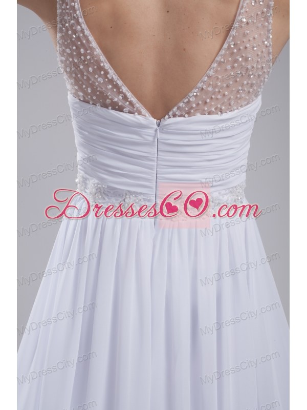 A-line V-neck Ruching Beading Wedding Dress